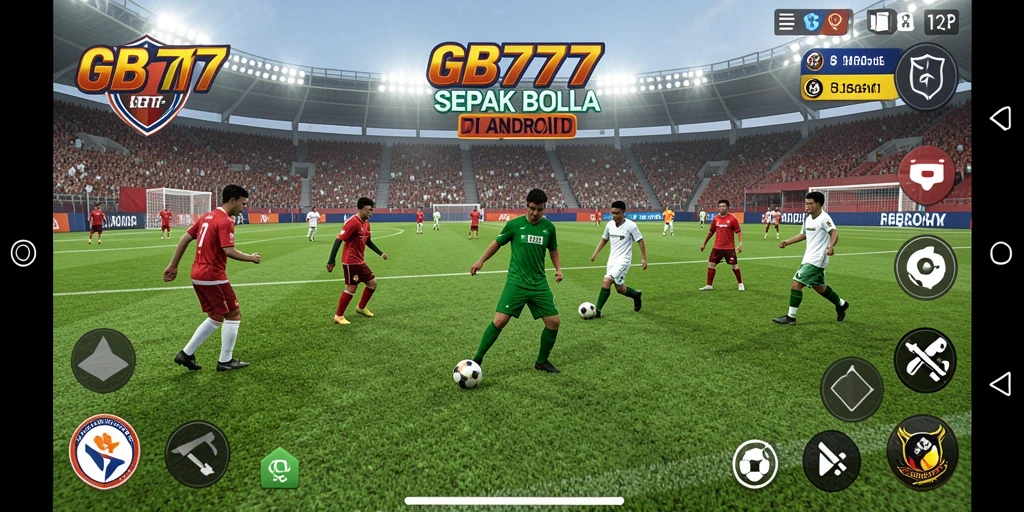 Screenshot utama GB777 menampilkan aksi intens di lapangan sepak bola.
