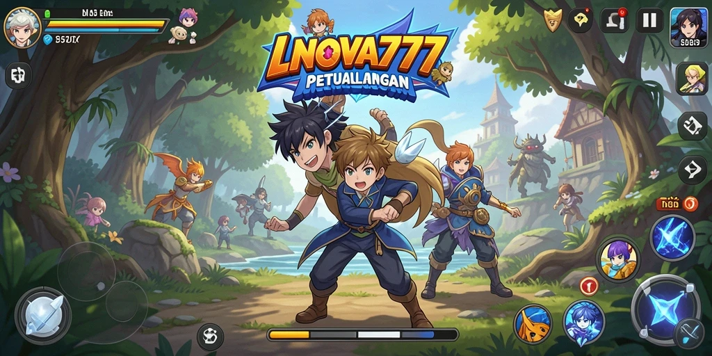Tangkapan layar gameplay LNOVA777 menampilkan aksi seru dan karakter anime.