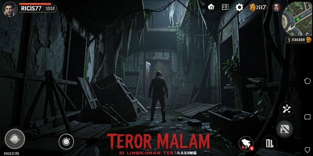 Screenshot RICIS77 menampilkan suasana menyeramkan dan gameplay yang mendebarkan.
