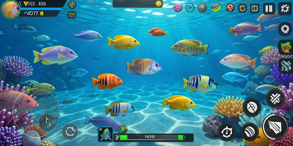 Tampilan gameplay seru dalam VIO77 saat menembak ikan.